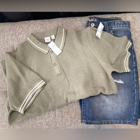 GAP Kids Sage Green Polo & Jean Shorts Outfit